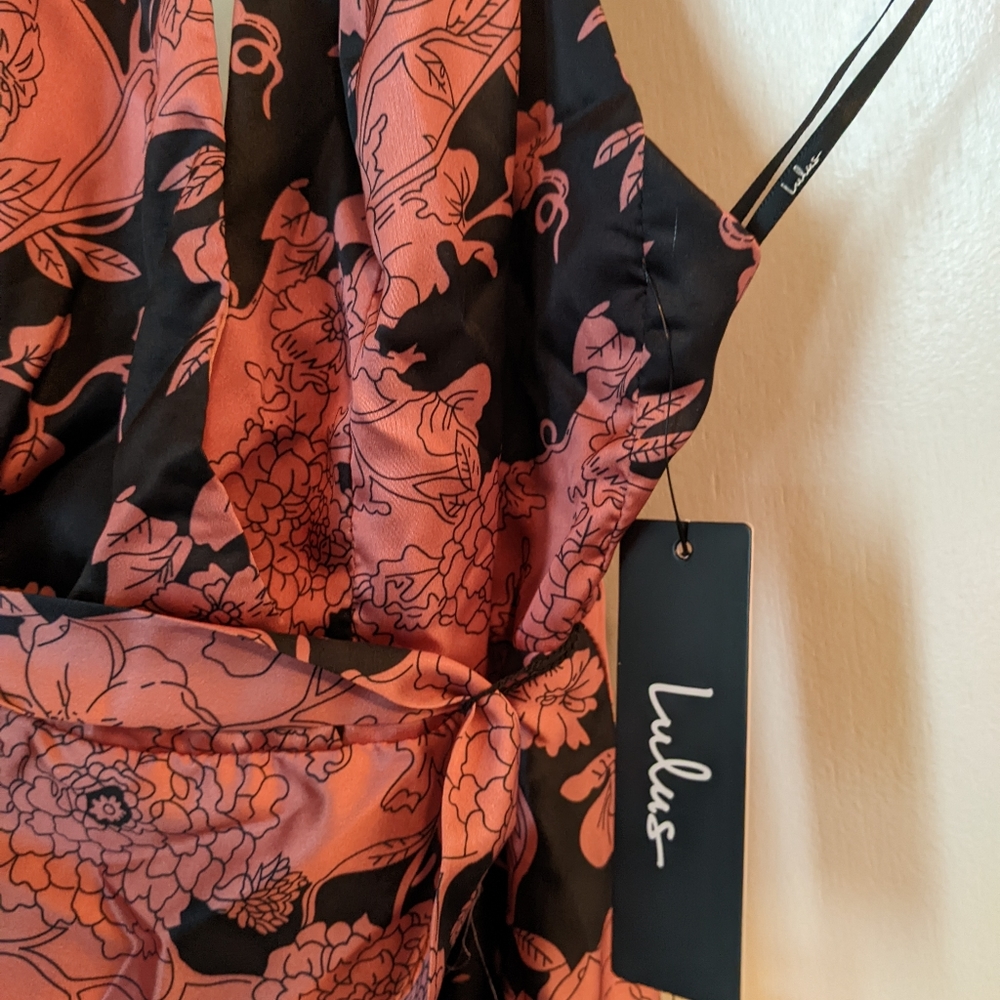 Lulu's Tea Gardens Rusty Rose Floral Print Satin Maxi Dress
